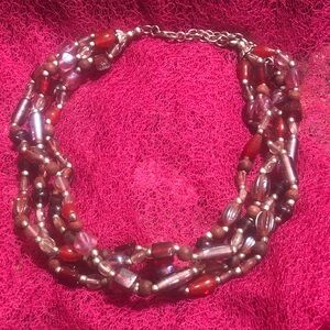 Elegant Vintage Multi-Strand Multi-Colored Beaded Choker Necklace